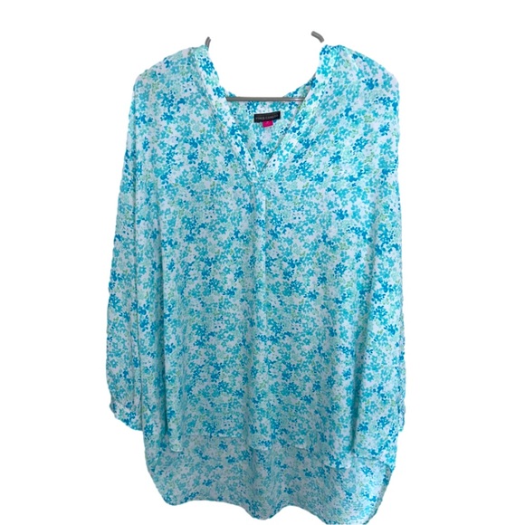 Vince Camuto Blue Floral Print Blouse - Picture 1 of 6